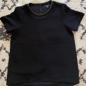 Madewell Black Crepe Leather Trim Blouse Size M